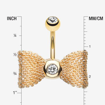 Detail View 1 of Golden Adorable Mesh Bow-Tie Belly Ring-Clear Gem